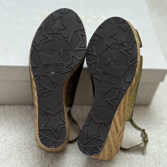 Jimmy Choo Gold Wedge Peep-Toe Sandals - Picture 6 of 6
